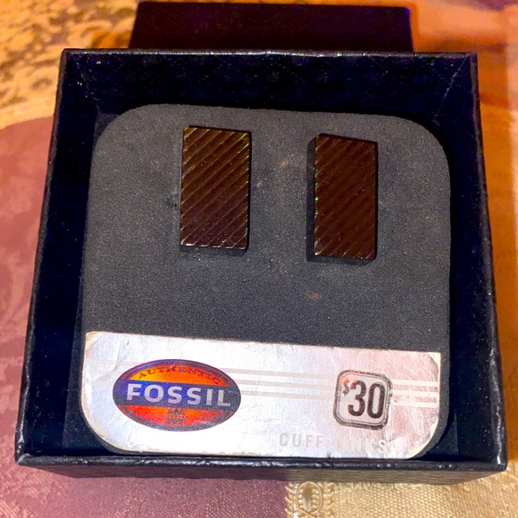 FOSSIL CUFFLINKS, Stylish & Classy Silver & Black Rectangular, NWT! - Picture 5 of 13